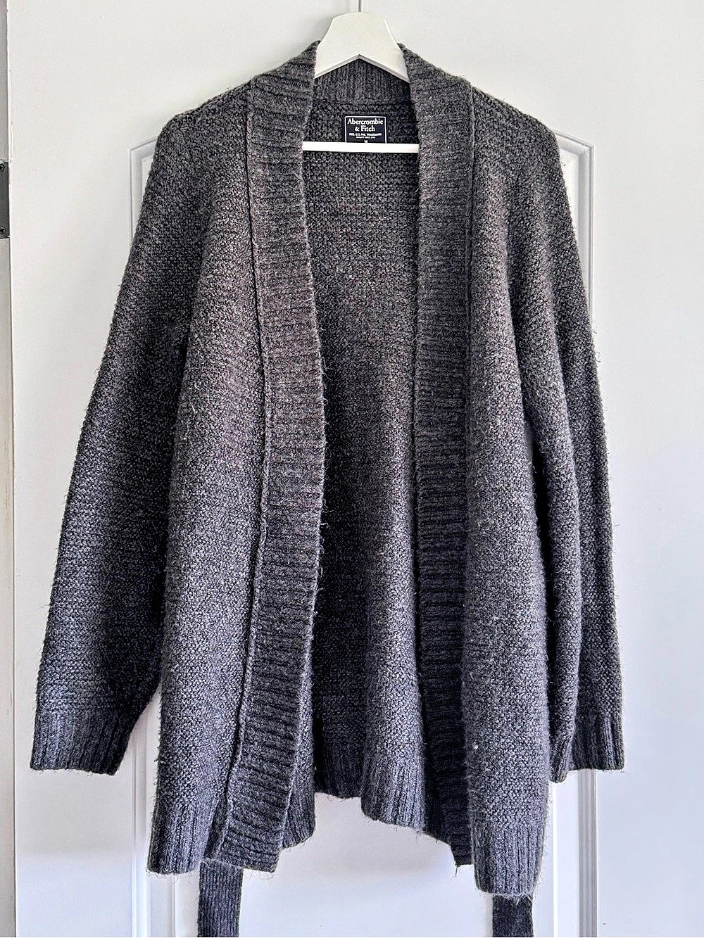 Abercrombie & Fitch Textural Stitch Belted Cardigan Gray Medium